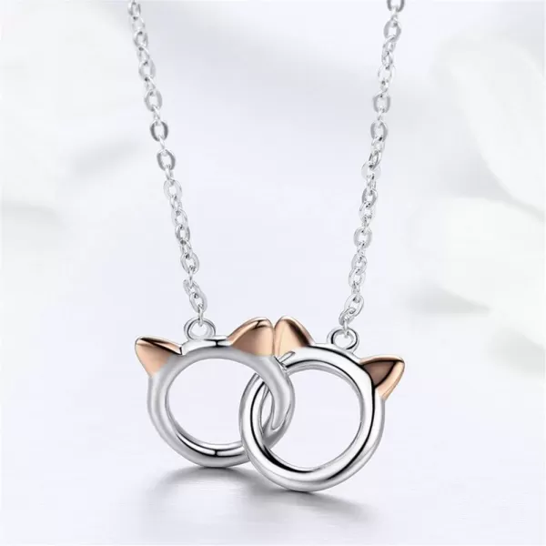 Infinity Love Heart Cat Necklace for Women Girls 925 Sterling Silver TwoTone Hollow out Mother and Daughter Kitten Ear Pendant Choker Necklace Double Interlocking Circles Jewelry Cute DelicateInfinity Love Heart Cat Necklace for Women Girls 925 Sterling Silver TwoTone Hollow out Mother and Daughter Kitten Ear Pendant Choker Necklace Double Interlocking Circles Jewelry Cute Delicate