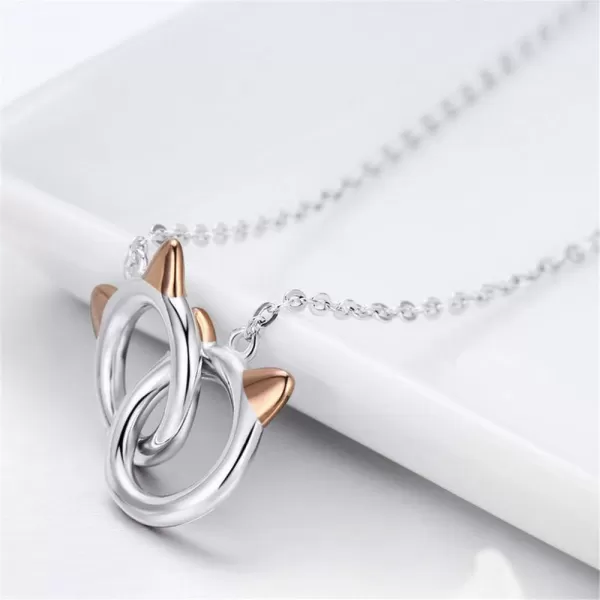 Infinity Love Heart Cat Necklace for Women Girls 925 Sterling Silver TwoTone Hollow out Mother and Daughter Kitten Ear Pendant Choker Necklace Double Interlocking Circles Jewelry Cute DelicateInfinity Love Heart Cat Necklace for Women Girls 925 Sterling Silver TwoTone Hollow out Mother and Daughter Kitten Ear Pendant Choker Necklace Double Interlocking Circles Jewelry Cute Delicate