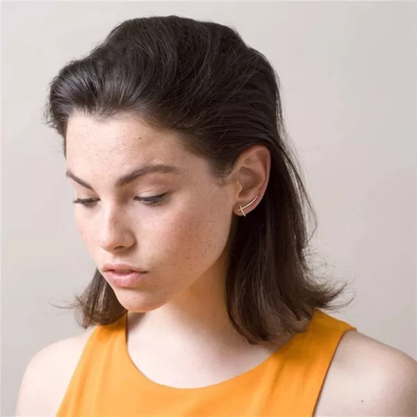 Katana Knift Simple Ear Climber Crawler Moon Cuffs Wrap Earrings for Women Girls Men 925 Sterling Silver Minimalist Long Wave Curved Bar Studs Pierced Geometric Post Vine Pin Personalized Hoops Jewelysilver