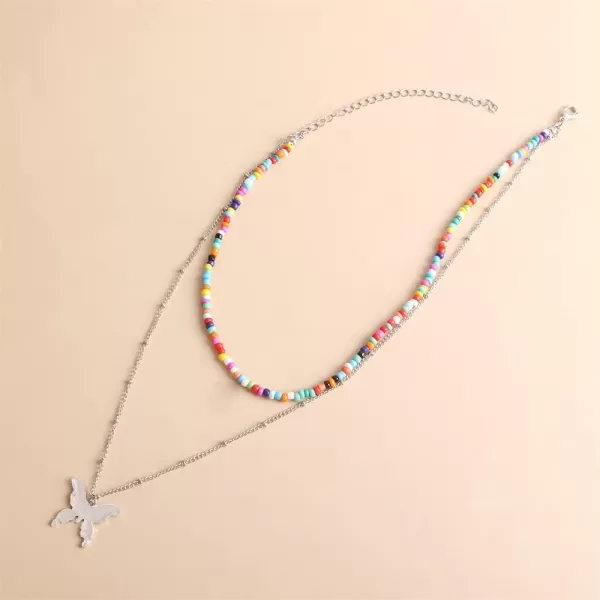 Layered Butterfly Bead Choker Pendant Necklace for Women Girls Silver Plated Polished Big Animal Boho Colorful Rainbow Beaded Seeds Chain Fashion Hawaiian Summer Beach Y2K JewelryLayered Butterfly Bead Choker Pendant Necklace for Women Girls Silver Plated Polished Big Animal Boho Colorful Rainbow Beaded Seeds Chain Fashion Hawaiian Summer Beach Y2K Jewelry