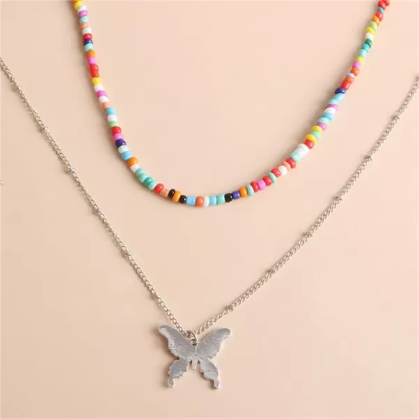 Layered Butterfly Bead Choker Pendant Necklace for Women Girls Silver Plated Polished Big Animal Boho Colorful Rainbow Beaded Seeds Chain Fashion Hawaiian Summer Beach Y2K JewelryLayered Butterfly Bead Choker Pendant Necklace for Women Girls Silver Plated Polished Big Animal Boho Colorful Rainbow Beaded Seeds Chain Fashion Hawaiian Summer Beach Y2K Jewelry