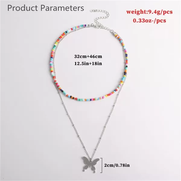 Layered Butterfly Bead Choker Pendant Necklace for Women Girls Silver Plated Polished Big Animal Boho Colorful Rainbow Beaded Seeds Chain Fashion Hawaiian Summer Beach Y2K JewelryLayered Butterfly Bead Choker Pendant Necklace for Women Girls Silver Plated Polished Big Animal Boho Colorful Rainbow Beaded Seeds Chain Fashion Hawaiian Summer Beach Y2K Jewelry