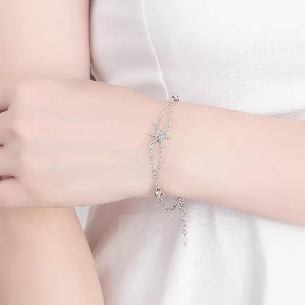 Layered CZ Star Ball Bead Bracelet for Women Girls 14K White Gold Plated Cubic Zirconia Birthstone Starry Adjustable Charm Chains Dainty Birthday Wedding Jewelry GiftLayered CZ Star Ball Bead Bracelet for Women Girls 14K White Gold Plated Cubic Zirconia Birthstone Starry Adjustable Charm Chains Dainty Birthday Wedding Jewelry Gift