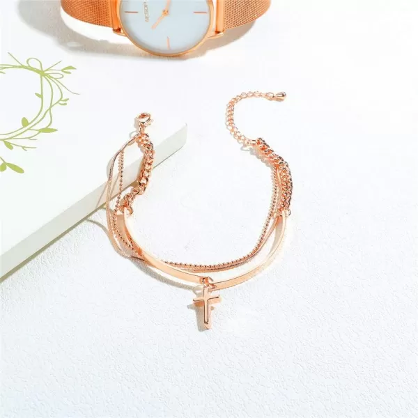 Layered Charm Cross Bracelet for Women Girls Metal 18K Rose Gold Plated MultiLayer Bangle Wrap Bracelets Hand Chain Adjustable Crucifix Religionary Friendship Jewelry Gift for Best Friend Sister MomLayered Charm Cross Bracelet for Women Girls Metal 18K Rose Gold Plated MultiLayer Bangle Wrap Bracelets Hand Chain Adjustable Crucifix Religionary Friendship Jewelry Gift for Best Friend Sister Mom