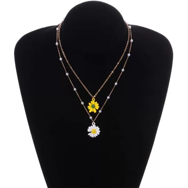 Layered Daisy Flower Pendant Necklaces for Women Girls Gold Plated Acrylic Resin White Yellow Sunflowers Shell Pearls Charms Link Choker Chains Adjustable Cute JewelryLayered Daisy Flower Pendant Necklaces for Women Girls Gold Plated Acrylic Resin White Yellow Sunflowers Shell Pearls Charms Link Choker Chains Adjustable Cute Jewelry