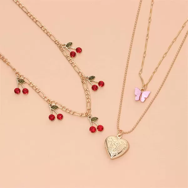 Layered Heart Locket Pendant Necklaces Set for Women Girls Cute Charms Acrylic Butterfly Enameled Cherry Fruit Link Chain Choker Necklace Retro Birthday Party Y2K Jewelry Gifts for Little Girl 2 PiecesLayered Heart Locket Pendant Necklaces Set for Women Girls Cute Charms Acrylic Butterfly Enameled Cherry Fruit Link Chain Choker Necklace Retro Birthday Party Y2K Jewelry Gifts for Little Girl 2 Pieces