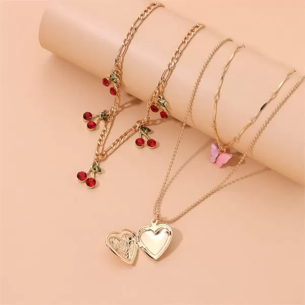 Layered Heart Locket Pendant Necklaces Set for Women Girls Cute Charms Acrylic Butterfly Enameled Cherry Fruit Link Chain Choker Necklace Retro Birthday Party Y2K Jewelry Gifts for Little Girl 2 PiecesLayered Heart Locket Pendant Necklaces Set for Women Girls Cute Charms Acrylic Butterfly Enameled Cherry Fruit Link Chain Choker Necklace Retro Birthday Party Y2K Jewelry Gifts for Little Girl 2 Pieces