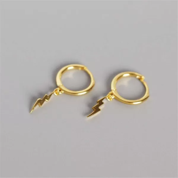 Lightning Bolt Dangle Hoop Earrings for Women Teen Girls 925 Sterling Silver with Charms Huggie Flash Dipped Drop Cartilage Clip Earrings Cute Punk Delicate Fashion Jewelry Gift Best FriendGold