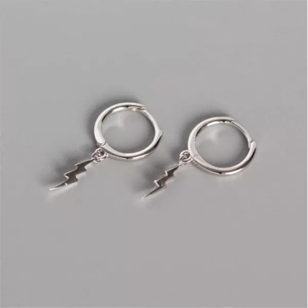 Lightning Bolt Dangle Hoop Earrings for Women Teen Girls 925 Sterling Silver with Charms Huggie Flash Dipped Drop Cartilage Clip Earrings Cute Punk Delicate Fashion Jewelry Gift Best FriendSilver