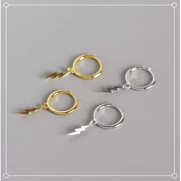 Lightning Bolt Dangle Hoop Earrings for Women Teen Girls 925 Sterling Silver with Charms Huggie Flash Dipped Drop Cartilage Clip Earrings Cute Punk Delicate Fashion Jewelry Gift Best FriendGold