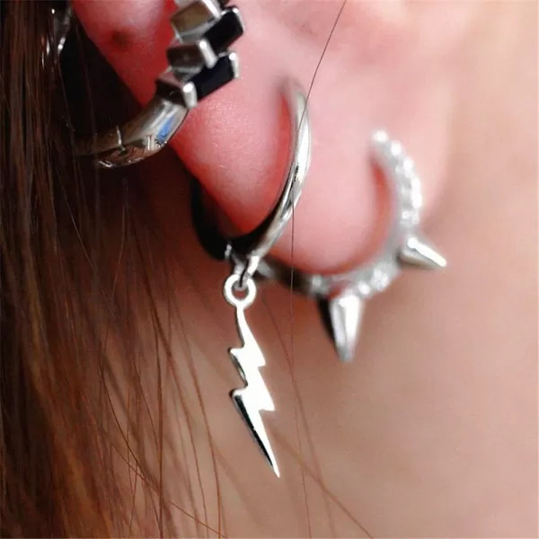 Lightning Bolt Dangle Hoop Earrings for Women Teen Girls 925 Sterling Silver with Charms Huggie Flash Dipped Drop Cartilage Clip Earrings Cute Punk Delicate Fashion Jewelry Gift Best FriendSilver