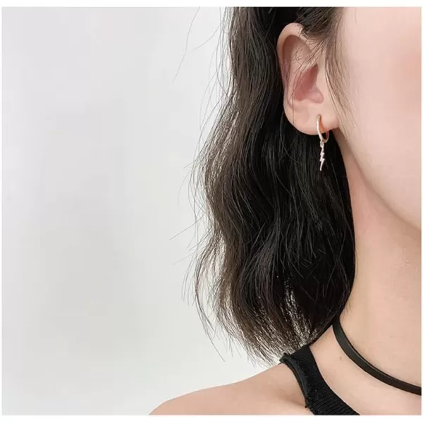 Lightning Bolt Dangle Hoop Earrings for Women Teen Girls 925 Sterling Silver with Charms Huggie Flash Dipped Drop Cartilage Clip Earrings Cute Punk Delicate Fashion Jewelry Gift Best FriendSilver