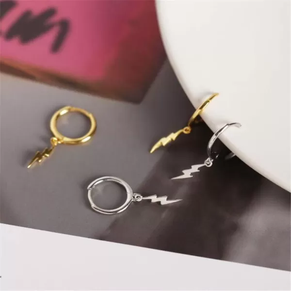 Lightning Bolt Dangle Hoop Earrings for Women Teen Girls 925 Sterling Silver with Charms Huggie Flash Dipped Drop Cartilage Clip Earrings Cute Punk Delicate Fashion Jewelry Gift Best FriendSilver