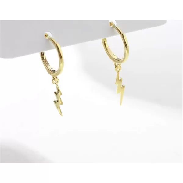 Lightning Bolt Dangle Hoop Earrings for Women Teen Girls 925 Sterling Silver with Charms Huggie Flash Dipped Drop Cartilage Clip Earrings Cute Punk Delicate Fashion Jewelry Gift Best FriendGold