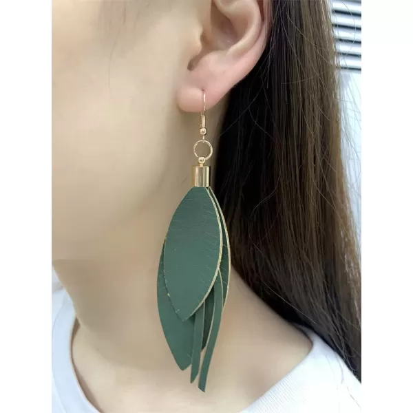 Lightweight Layered Leather Palm Leaf Earrings for Women Girls Doublesided Long Big Summer Statement Drop Dangle Hook Stud Fashion Boho Beachy Party Jewelry GiftsGreen