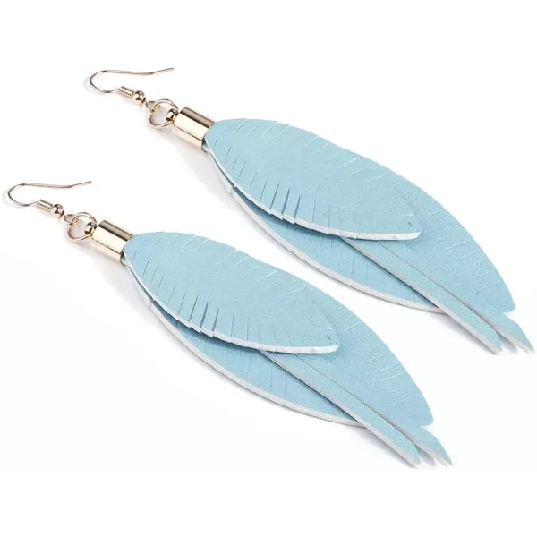 Lightweight Layered Leather Palm Leaf Earrings for Women Girls Doublesided Long Big Summer Statement Drop Dangle Hook Stud Fashion Boho Beachy Party Jewelry GiftsBlue