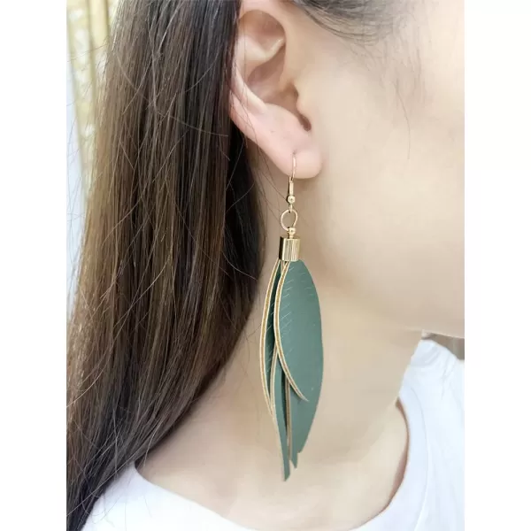 Lightweight Layered Leather Palm Leaf Earrings for Women Girls Doublesided Long Big Summer Statement Drop Dangle Hook Stud Fashion Boho Beachy Party Jewelry GiftsGreen