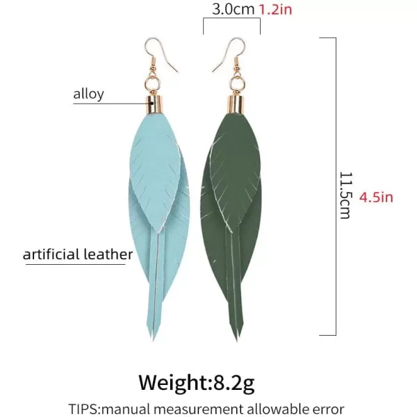 Lightweight Layered Leather Palm Leaf Earrings for Women Girls Doublesided Long Big Summer Statement Drop Dangle Hook Stud Fashion Boho Beachy Party Jewelry GiftsBlue
