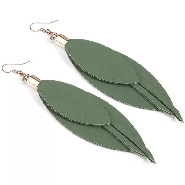 Lightweight Layered Leather Palm Leaf Earrings for Women Girls Doublesided Long Big Summer Statement Drop Dangle Hook Stud Fashion Boho Beachy Party Jewelry GiftsGreen
