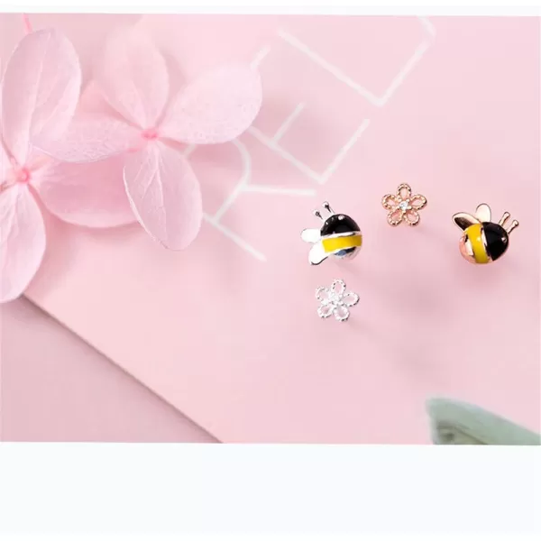 Little Cute Bee Flower Earrings for Teen Girls 925 Sterling Silver Crystal Enamle Tiny Small Animal Bumble Honey Bees Studs Tragus Post Asymmetrical Hypoallergenic Earring for Daughter SilverLittle Cute Bee Flower Earrings for Teen Girls 925 Sterling Silver Crystal Enamle Tiny Small Animal Bumble Honey Bees Studs Tragus Post Asymmetrical Hypoallergenic Earring for Daughter Silver