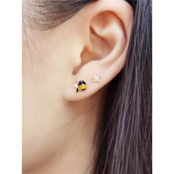 Little Cute Bee Flower Earrings for Teen Girls 925 Sterling Silver Crystal Enamle Tiny Small Animal Bumble Honey Bees Studs Tragus Post Asymmetrical Hypoallergenic Earring for Daughter Rose GoldLittle Cute Bee Flower Earrings for Teen Girls 925 Sterling Silver Crystal Enamle Tiny Small Animal Bumble Honey Bees Studs Tragus Post Asymmetrical Hypoallergenic Earring for Daughter Rose Gold