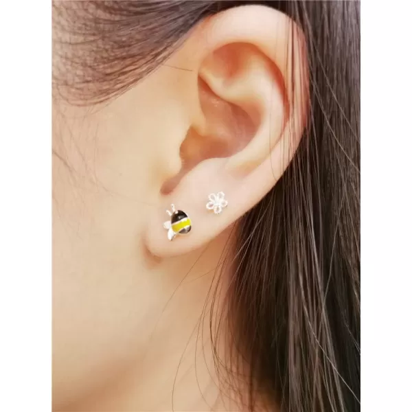 Little Cute Bee Flower Earrings for Teen Girls 925 Sterling Silver Crystal Enamle Tiny Small Animal Bumble Honey Bees Studs Tragus Post Asymmetrical Hypoallergenic Earring for Daughter SilverLittle Cute Bee Flower Earrings for Teen Girls 925 Sterling Silver Crystal Enamle Tiny Small Animal Bumble Honey Bees Studs Tragus Post Asymmetrical Hypoallergenic Earring for Daughter Silver