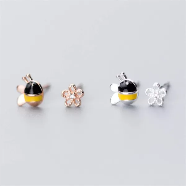 Little Cute Bee Flower Earrings for Teen Girls 925 Sterling Silver Crystal Enamle Tiny Small Animal Bumble Honey Bees Studs Tragus Post Asymmetrical Hypoallergenic Earring for Daughter Rose GoldLittle Cute Bee Flower Earrings for Teen Girls 925 Sterling Silver Crystal Enamle Tiny Small Animal Bumble Honey Bees Studs Tragus Post Asymmetrical Hypoallergenic Earring for Daughter Rose Gold