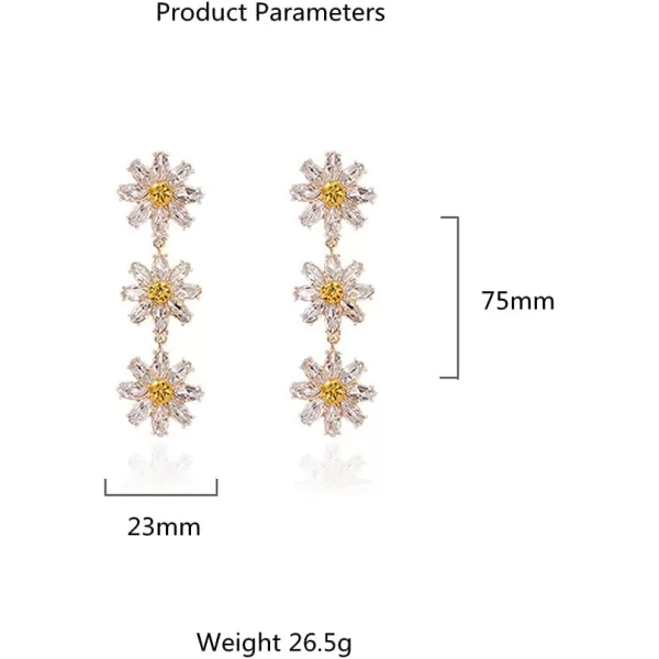 Long Crystal Daisy Flower Statement Drop Earrings for Women Girls S925 Sterling Silver Post 3 TwoTone Cubic Zirconia Sunflower Dangle Stud Earring Exaggerated Sparkle Wedding Party JewelryLong Crystal Daisy Flower Statement Drop Earrings for Women Girls S925 Sterling Silver Post 3 TwoTone Cubic Zirconia Sunflower Dangle Stud Earring Exaggerated Sparkle Wedding Party Jewelry