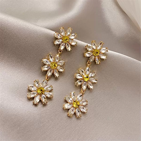 Long Crystal Daisy Flower Statement Drop Earrings for Women Girls S925 Sterling Silver Post 3 TwoTone Cubic Zirconia Sunflower Dangle Stud Earring Exaggerated Sparkle Wedding Party JewelryLong Crystal Daisy Flower Statement Drop Earrings for Women Girls S925 Sterling Silver Post 3 TwoTone Cubic Zirconia Sunflower Dangle Stud Earring Exaggerated Sparkle Wedding Party Jewelry