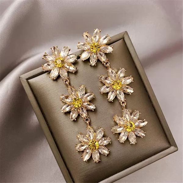 Long Crystal Daisy Flower Statement Drop Earrings for Women Girls S925 Sterling Silver Post 3 TwoTone Cubic Zirconia Sunflower Dangle Stud Earring Exaggerated Sparkle Wedding Party JewelryLong Crystal Daisy Flower Statement Drop Earrings for Women Girls S925 Sterling Silver Post 3 TwoTone Cubic Zirconia Sunflower Dangle Stud Earring Exaggerated Sparkle Wedding Party Jewelry