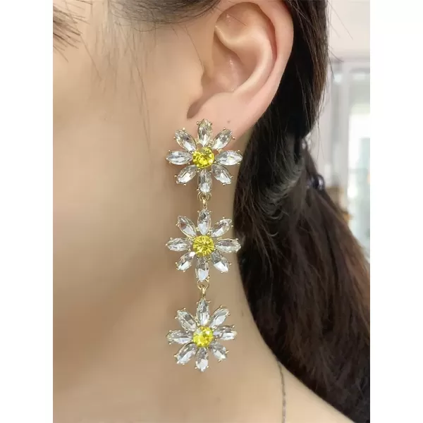 Long Crystal Daisy Flower Statement Drop Earrings for Women Girls S925 Sterling Silver Post 3 TwoTone Cubic Zirconia Sunflower Dangle Stud Earring Exaggerated Sparkle Wedding Party JewelryLong Crystal Daisy Flower Statement Drop Earrings for Women Girls S925 Sterling Silver Post 3 TwoTone Cubic Zirconia Sunflower Dangle Stud Earring Exaggerated Sparkle Wedding Party Jewelry