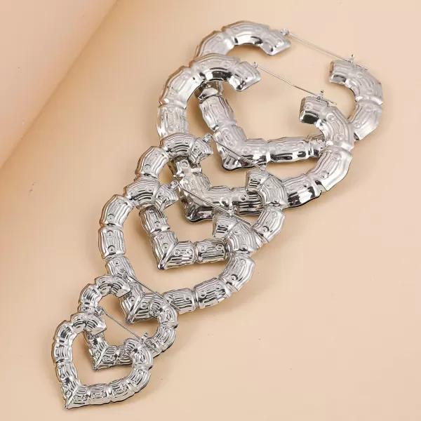 Love Heart Bamboo Big Hoop Earrings Set for Women Girls Silvery Lightweight Dangle Drop Chunky Hoops Fashion Punk Birthday Christmas Valentine Jewelry Gifts 3 PairsLove Heart Bamboo Big Hoop Earrings Set for Women Girls Silvery Lightweight Dangle Drop Chunky Hoops Fashion Punk Birthday Christmas Valentine Jewelry Gifts 3 Pairs