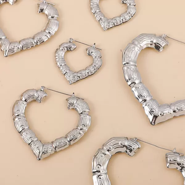 Love Heart Bamboo Big Hoop Earrings Set for Women Girls Silvery Lightweight Dangle Drop Chunky Hoops Fashion Punk Birthday Christmas Valentine Jewelry Gifts 3 PairsLove Heart Bamboo Big Hoop Earrings Set for Women Girls Silvery Lightweight Dangle Drop Chunky Hoops Fashion Punk Birthday Christmas Valentine Jewelry Gifts 3 Pairs