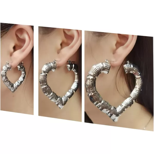 Love Heart Bamboo Big Hoop Earrings Set for Women Girls Silvery Lightweight Dangle Drop Chunky Hoops Fashion Punk Birthday Christmas Valentine Jewelry Gifts 3 PairsLove Heart Bamboo Big Hoop Earrings Set for Women Girls Silvery Lightweight Dangle Drop Chunky Hoops Fashion Punk Birthday Christmas Valentine Jewelry Gifts 3 Pairs