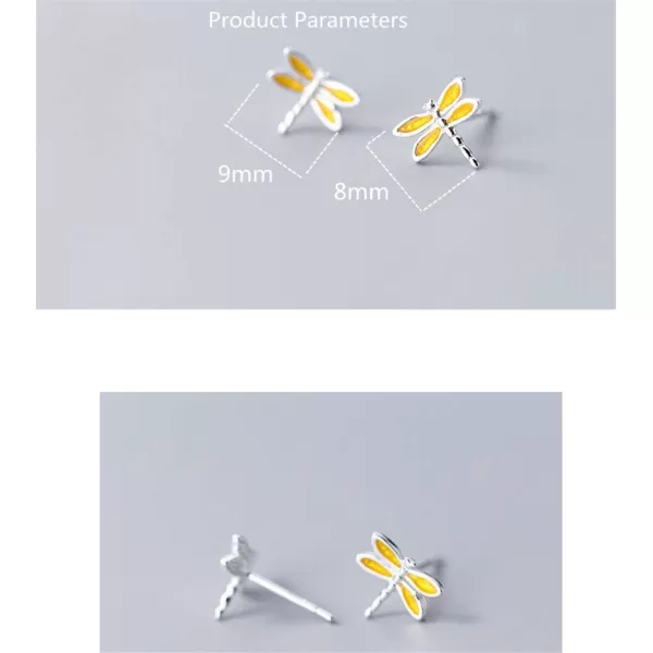 Mini Cute Animal Earrings 925 Sterling Silver Tiny Stud Earring for Teen Girls Hypoallergenic Bee Elephant Dragonfly Giraffe Ladybird Post Jewelry Dainty Gift for DaughterDragonfly