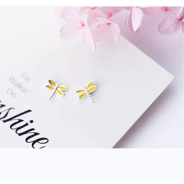 Mini Cute Animal Earrings 925 Sterling Silver Tiny Stud Earring for Teen Girls Hypoallergenic Bee Elephant Dragonfly Giraffe Ladybird Post Jewelry Dainty Gift for DaughterDragonfly