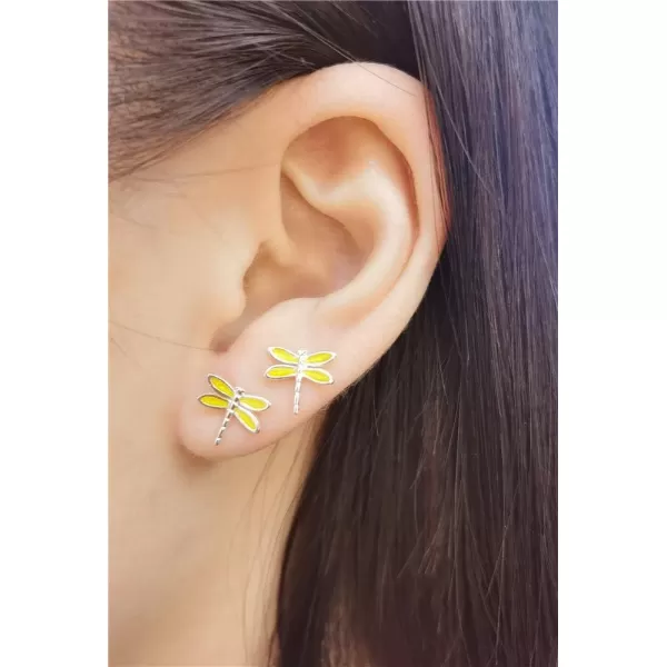 Mini Cute Animal Earrings 925 Sterling Silver Tiny Stud Earring for Teen Girls Hypoallergenic Bee Elephant Dragonfly Giraffe Ladybird Post Jewelry Dainty Gift for DaughterDragonfly