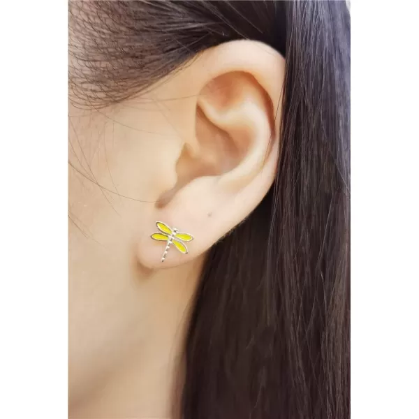 Mini Cute Animal Earrings 925 Sterling Silver Tiny Stud Earring for Teen Girls Hypoallergenic Bee Elephant Dragonfly Giraffe Ladybird Post Jewelry Dainty Gift for DaughterDragonfly