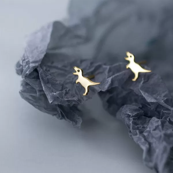 Mini Cute Dinosaur Stud Earrings for Women Girls Men Sterling Silver Hypoallergenic Tiny Dragon Brontosaurus Animal Cartilage Tragus Post Fashion Minimalist JewelryGold Plated