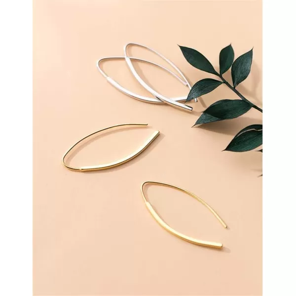 Minimalist Arc Bar Dangle Drop Earrings for Women Girls Men Sterling Silver Geometric Rectangular Simple Hoop Cuff Curving Threader Hypoallergenic Stud Personalized Jewelry Gifts14K Gold Plated