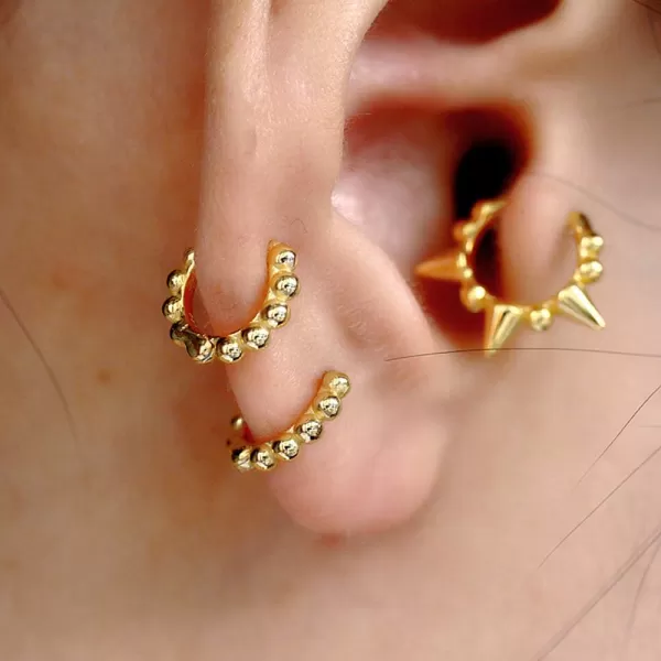 Minimalist Ball Bead Small Hoop Earrings for Women Girls S925 Sterling Silver Pierced Ear Simple Cartilage Tragus Sleeper Huggie Mini Hoops Irregular Tiny Dot Hinged Fashion Jewelry8mm gold plated