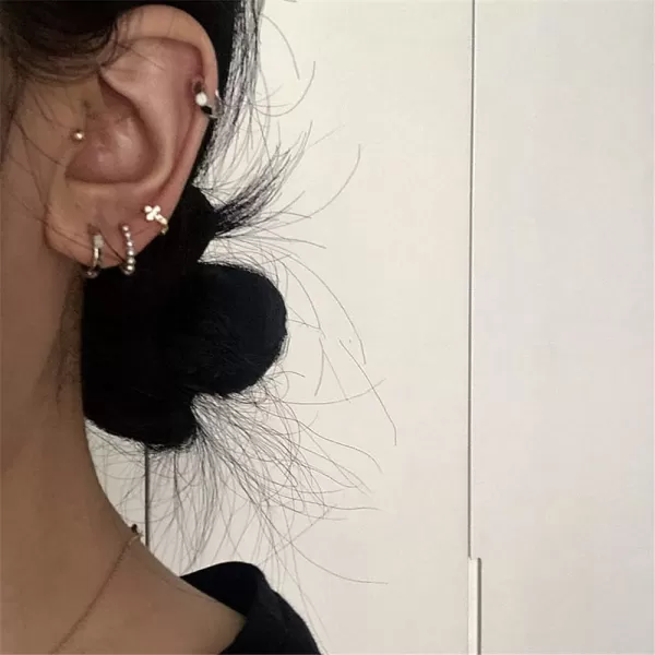 Minimalist Ball Bead Small Hoop Earrings for Women Girls S925 Sterling Silver Pierced Ear Simple Cartilage Tragus Sleeper Huggie Mini Hoops Irregular Tiny Dot Hinged Fashion Jewelry8mm silver