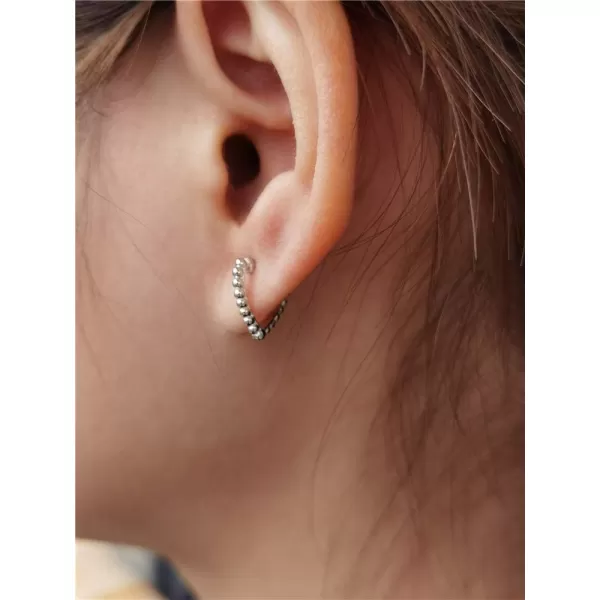 Minimalist Beaded Heart Small Hoop Earrings for Women Girls S925 Sterling Silver Huggie Love Ball Bead Hoops Cartilage Tragus Daith 20G Ear Piercing Hypoallergenic Jewelry GiftSilver