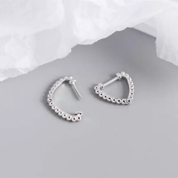 Minimalist Beaded Heart Small Hoop Earrings for Women Girls S925 Sterling Silver Huggie Love Ball Bead Hoops Cartilage Tragus Daith 20G Ear Piercing Hypoallergenic Jewelry GiftSilver