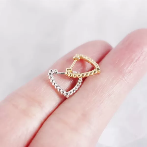 Minimalist Beaded Heart Small Hoop Earrings for Women Girls S925 Sterling Silver Huggie Love Ball Bead Hoops Cartilage Tragus Daith 20G Ear Piercing Hypoallergenic Jewelry GiftSilver