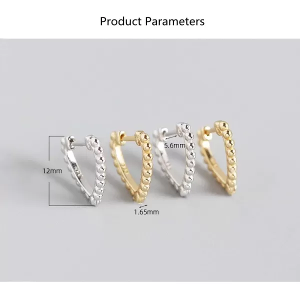 Minimalist Beaded Heart Small Hoop Earrings for Women Girls S925 Sterling Silver Huggie Love Ball Bead Hoops Cartilage Tragus Daith 20G Ear Piercing Hypoallergenic Jewelry GiftSilver
