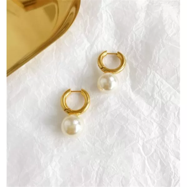 Minimalist Big Pearl Dangle Hoop Earrings for Women Girls Gold Plated Round Tube Chunky Huggie Hoops Cuff Stud Clip 16mm Pearl Drop Earring Fashion Wedding Jewelry Birthday Valentines Day GiftsMinimalist Big Pearl Dangle Hoop Earrings for Women Girls Gold Plated Round Tube Chunky Huggie Hoops Cuff Stud Clip 16mm Pearl Drop Earring Fashion Wedding Jewelry Birthday Valentines Day Gifts