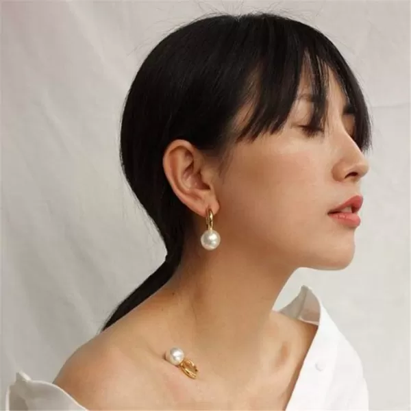 Minimalist Big Pearl Dangle Hoop Earrings for Women Girls Gold Plated Round Tube Chunky Huggie Hoops Cuff Stud Clip 16mm Pearl Drop Earring Fashion Wedding Jewelry Birthday Valentines Day GiftsMinimalist Big Pearl Dangle Hoop Earrings for Women Girls Gold Plated Round Tube Chunky Huggie Hoops Cuff Stud Clip 16mm Pearl Drop Earring Fashion Wedding Jewelry Birthday Valentines Day Gifts
