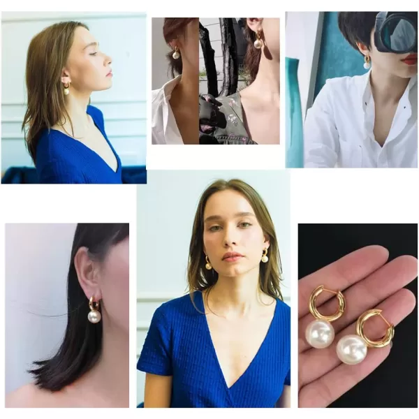Minimalist Big Pearl Dangle Hoop Earrings for Women Girls Gold Plated Round Tube Chunky Huggie Hoops Cuff Stud Clip 16mm Pearl Drop Earring Fashion Wedding Jewelry Birthday Valentines Day GiftsMinimalist Big Pearl Dangle Hoop Earrings for Women Girls Gold Plated Round Tube Chunky Huggie Hoops Cuff Stud Clip 16mm Pearl Drop Earring Fashion Wedding Jewelry Birthday Valentines Day Gifts
