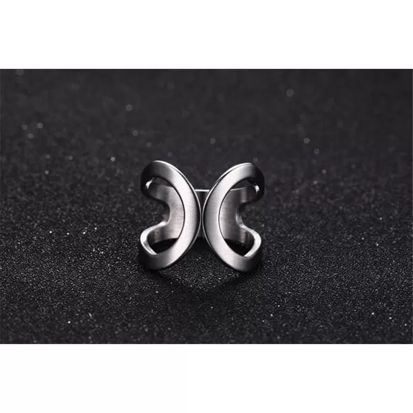 Minimalist Butterfly Open Ring for Women Girls Stainless Steel Statement Expandable Double Wave Band Thumb Finger Best Friend Rings Comfort Fit Tarnish Resistan Fashion Jewelry Size 8Silver